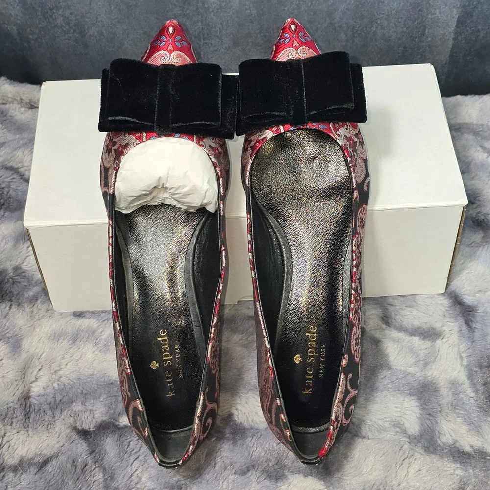 Kate Spade Keana Flats Russet‎ Multi Brocade Velvet Bow Women 8.5M